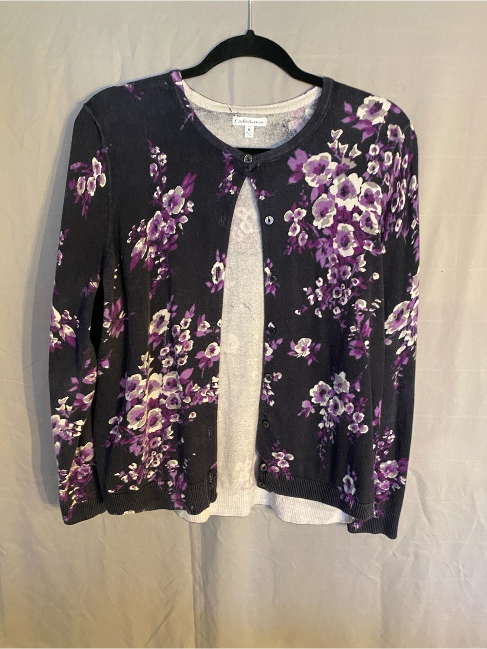 croft & barrow Black Cardigan with Purple Floral Print